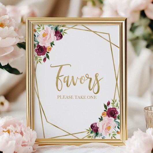 ほんのりバラ色のワインレッドの花の贈り物サイン ポスター