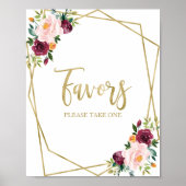 ほんのりバラ色 ワインレッド 花の贈り物サイン ポスター (正面)