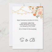 ほんのりピンクとオレンジの花とライトを変更する 招待状 (裏面)