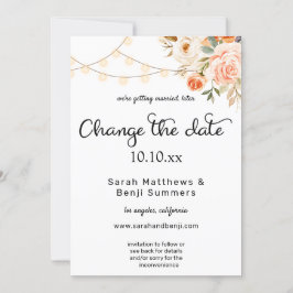 ほんのりピンクとオレンジの花とライトを変更する 招待状