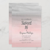 ほんのりピンクとグレーのモダンな水彩画 スイート16 招待状 (正面/裏面)