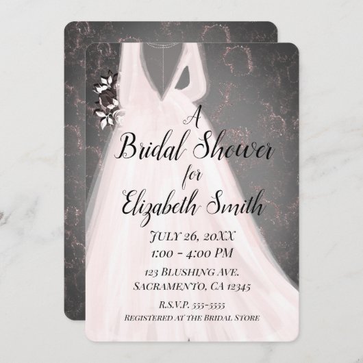 ほんのりピンクとグレーのモダンな輝き ブライダルシャワー 招待状 (正面/裏面)