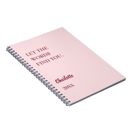ほんのりピンクのインスピレーション名言ライティング ノートブック (右側)