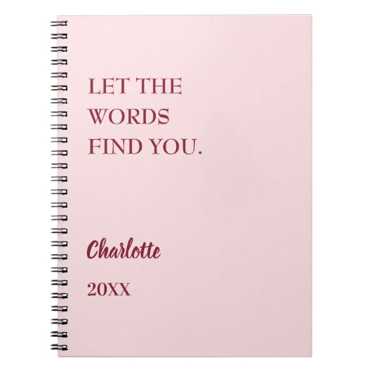 ほんのりピンクのインスピレーション名言ライティング ノートブック (正面)