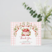 ほんのりピンクのギンガム模様のバラの愛に満ちた結婚前お披露目パーティー サンキューカード (スタンド正面)