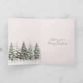 ほんのりピンクのクリスマスツリーと雪の中の鹿 カード (内部)