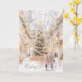 ほんのりピンクのクリスマスツリー窓 カード (黄色い花)