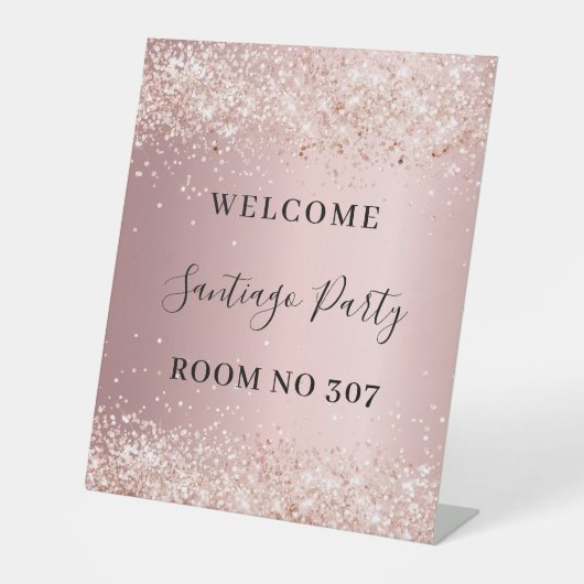 ほんのりピンクのグリッターウェルカムルーム番号 台座サイン (正面)