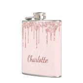 ほんのりピンクのグリッター ローズゴールド モノグラム 名前 フラスク (左)