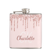 ほんのりピンクのグリッター ローズゴールド モノグラム 名前 フラスク (正面)