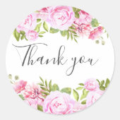 ほんのりピンクのグリーンと花の「ありがとう」 ラウンドシール (正面)