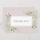 ほんのりピンクのグリーン水彩の葉 サンキューカード (正面/裏面)