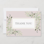 ほんのりピンクのグリーン水彩の葉 サンキューカード (正面)