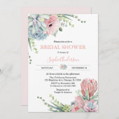 ほんのりピンクのグリーン カクタス・多肉植物の花嫁のシャワー 招待状 (正面/裏面)