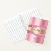 ほんのりピンクのゴールドメタリックアゲート大理石ネーム ノートブック (内部)