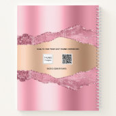 ほんのりピンクのゴールドメタリックアゲート大理石ネーム ノートブック (裏面)