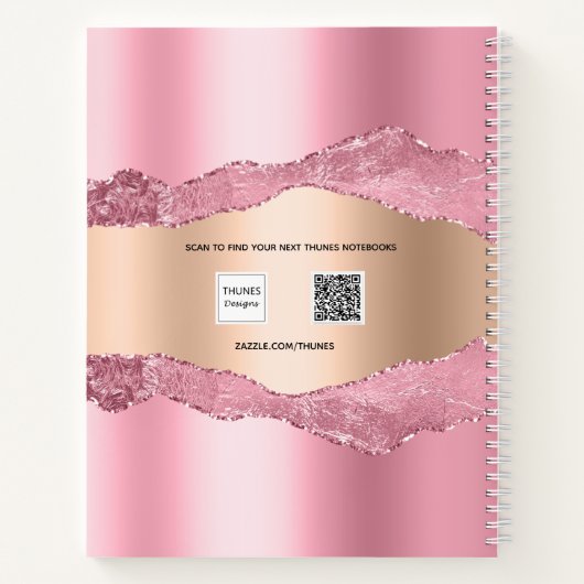 ほんのりピンクのゴールドメタリックアゲート大理石ネーム ノートブック (裏面)