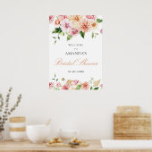 ほんのりピンクのサマー フラワーロマンティック ウェディング シャワー ウェルカム ポスター (キッチン)