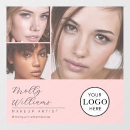 ほんのりピンクのスクリプトロゴ写真メイクスタジオ窓 ウィンドウサイン