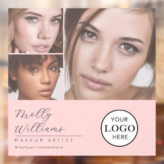 ほんのりピンクのスクリプトロゴ写真メイクスタジオ窓 ウィンドウサイン