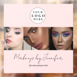 ほんのりピンクのスクリプトロゴ写真メイクスタジオ ウィンドウサイン