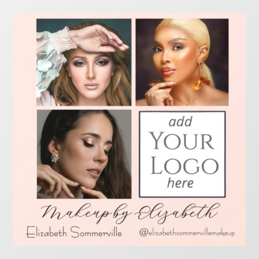 ほんのりピンクのスクリプトロゴ写真メイクスタジオ ウィンドウサイン (シート)