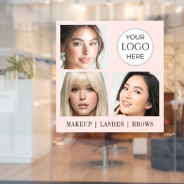 ほんのりピンクのスクリプトロゴ写真メイクスタジオ ウィンドウサイン