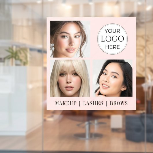 ほんのりピンクのスクリプトロゴ写真メイクスタジオ ウィンドウサイン