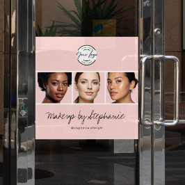 ほんのりピンクのスクリプトロゴ写真メイクスタジオ ウィンドウサイン