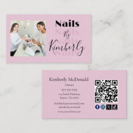 ほんのりピンクのスクリプト ソーシャル アイコン QR コード フォト ネイル 名刺