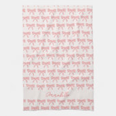 ほんのりピンクのストライプの蝶結び キッチンタオル (縦)