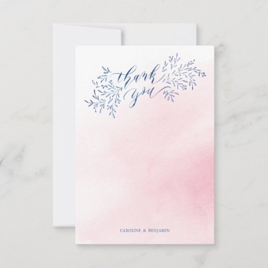 ほんのりピンクのネイビーブルーな花のカリグラフィーお礼の言葉 サンキューカード (正面)