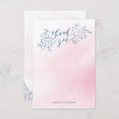 ほんのりピンクのネイビーブルーな花のカリグラフィーお礼の言葉 サンキューカード (正面/裏面)