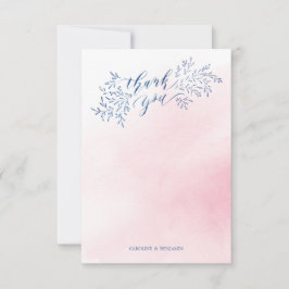 ほんのりピンクのネイビーブルーな花のカリグラフィーお礼の言葉 サンキューカード