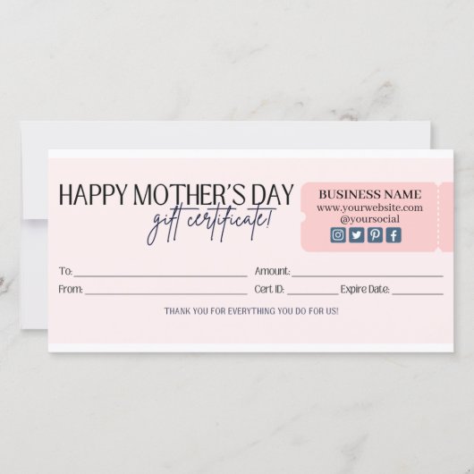 ほんのりピンクのハッピー マザーズデイ ギフト券 (正面)