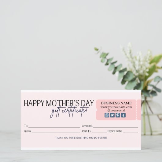ほんのりピンクのハッピー マザーズデイ ギフト券 (スタンド正面)