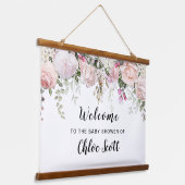 ほんのりピンクのバラの花のベイビーシャワーの歓迎 吊り下げ型タペストリー (傾斜あり)