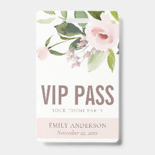 ほんのりピンクのバラ フラワル VIP どんなテーマのパーティーでも使えるパス バッジ
