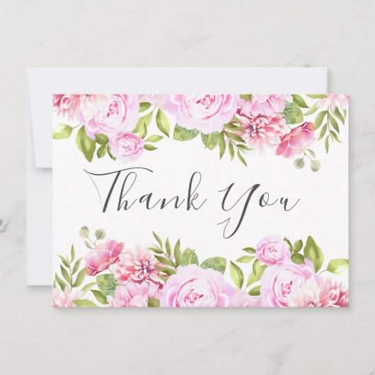 ほんのりピンクのバラ 花柄 エレガント スクリプト サンキューカード (正面)