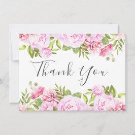 ほんのりピンクのバラ 花柄 エレガント スクリプト サンキューカード