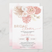 ほんのりピンクのパンパスグラス ボーホー ブライダルシャワー 招待状 (正面/裏面)