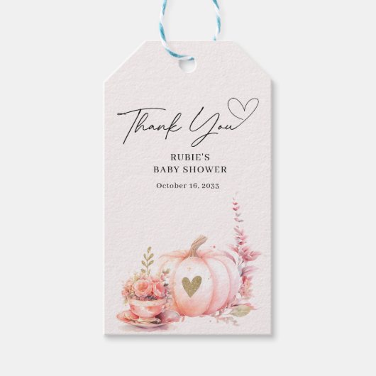 ほんのりピンクのパンプキン フラワール ありがとうございます ギフトタグ (正面)
