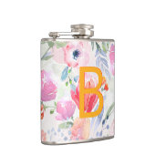 ほんのりピンクのパープルの花のモノグラム フラスク (右)