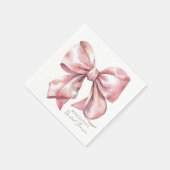 ほんのりピンクのボウ ブライダルシャワー スタンダードカクテルナプキン (角)