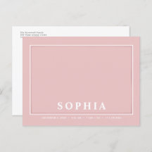 ほんのりピンクのミニマルな女の子の誕生発表