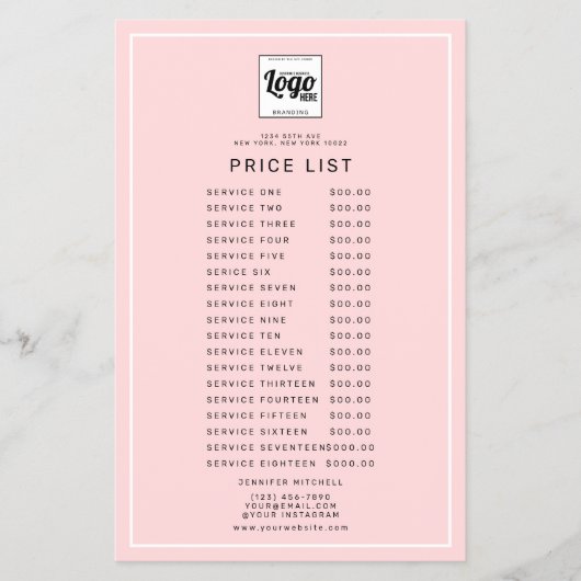 ほんのりピンクのロゴ プロモーション価格 サービスリスト チラシ (正面)