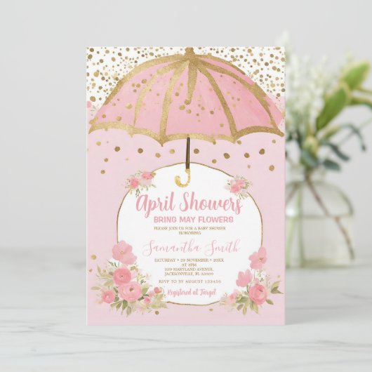 ほんのりピンクの傘 4月の雨が5月の花を育てる 招待状 (スタンド正面)