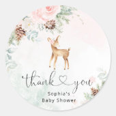ほんのりピンクの冬の赤ちゃん鹿に感謝 ラウンドシール (正面)