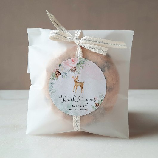 ほんのりピンクの冬の赤ちゃん鹿に感謝 ラウンドシール