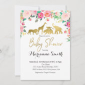 ほんのりピンクの動物ベイビーシャワー招待状 招待状 (正面)